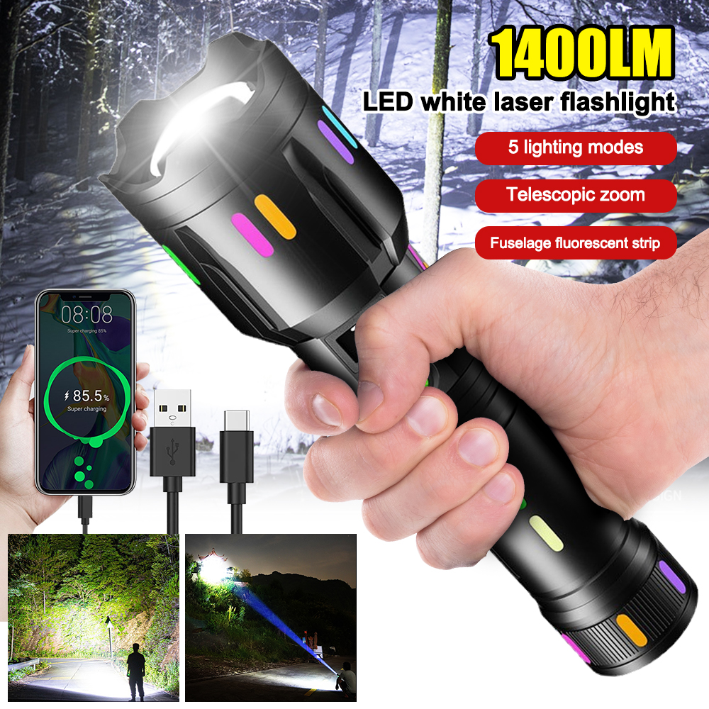 Torcia Led Ultra Potente 10.000 Lumen, Torcia elettrica estremamente luminosa, impermeabile IP67, 5 modalità zoomabili per campeggio, escursionismo e emergenze [Classe energetica A+++] (argento