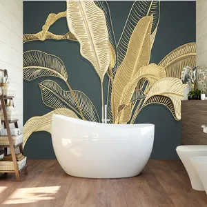 사용자 정의 사진 벽지 홈 장식 간단한 열대 스타일 배경 벽화 황금 잎 3d 벽지