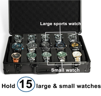 Boîtier de montre de luxe à 15 emplacements, boîte de rangement en aluminium dur pour montres, présentoir de voyage