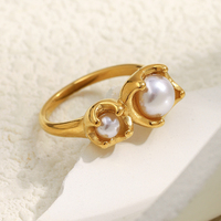 Bague Dreamidea en acier inoxydable plaqué or avec double perle Accents Bijoux délicats d'inspiration vintage