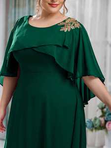 Plus High-end textuur damesjurk met slanke taille, borduurwerk, capmouwen, ronde hals, chiffon, elegante bruidsmeisjesjurk voor een bruiloft. - Product Image 5