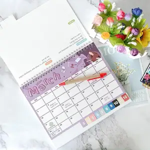 Impressão personalizada 365 dias 2023 2024 Desk Calendar Flip em pé com papel grosso Memo Pages Twin Wire Binding Unruled Blocks