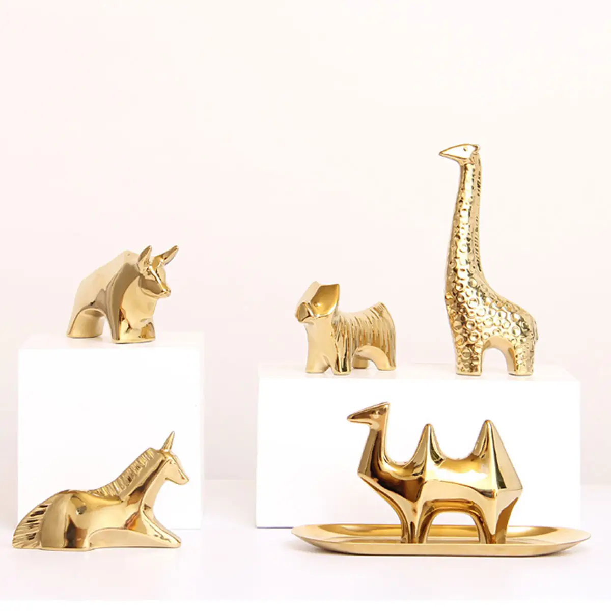 European Glaze Animal Statue Ceramic Gold Craft For Living Room Modern Home Decoration