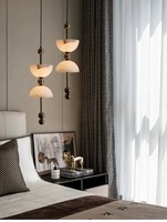 Lustre Suspendu Moderne en Albâtre Espagnol et Nickel Sable, Économe en Énergie, 620mm, pour Cuisine et Pièces Modèles Uniques