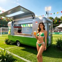 Remorque de bar mobile en acier inoxydable vert pour servir des plats rapides et des glaces lors d'événements en plein air
