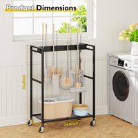 Chariot de nettoyage mobile en métal résistant à la rouille avec support pour balais et serpillères, armoire de rangement et porte-serpillères