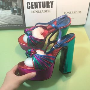 Sandalias Plataforma Silk Trendy Custom High <b>Platform</b> Chunky Mix Color <b>Heels</b> for Women - Product Image 6