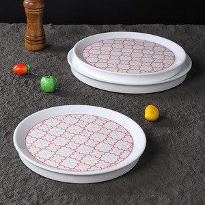 Assiettes rondes peu profondes en mélamine avec motif rouge, durables pour les tables de restaurant d'hôtel - Product Image 3