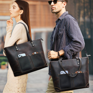 2025 noir ange rétro Crazy Horse cuir unisexe Portable sac à bandoulière grande capacité ordinateur sac de <span class=keywords><strong>messager</strong></span> - Product Image 5