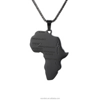 Gothic Black Gold African Map Afrika Geschenk Anhänger Halskette Edelstahl Schmuck für Frauen