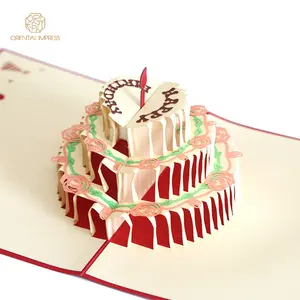 Wholesale handmade 3D pop up birthday cake design birthday greeting cards