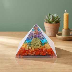 Rozrin Crystals Handmade Polished Resin Pyramid with Crystal Inlay and Copper Coil Home Decor - Product Image 3