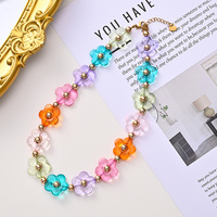 Collier de perles en acrylique Haomi, coloré, plaqué or, avec breloque intercalaire, bijoux pour femme, tendance, marguerite, vente en gros, cadeau personnalisé