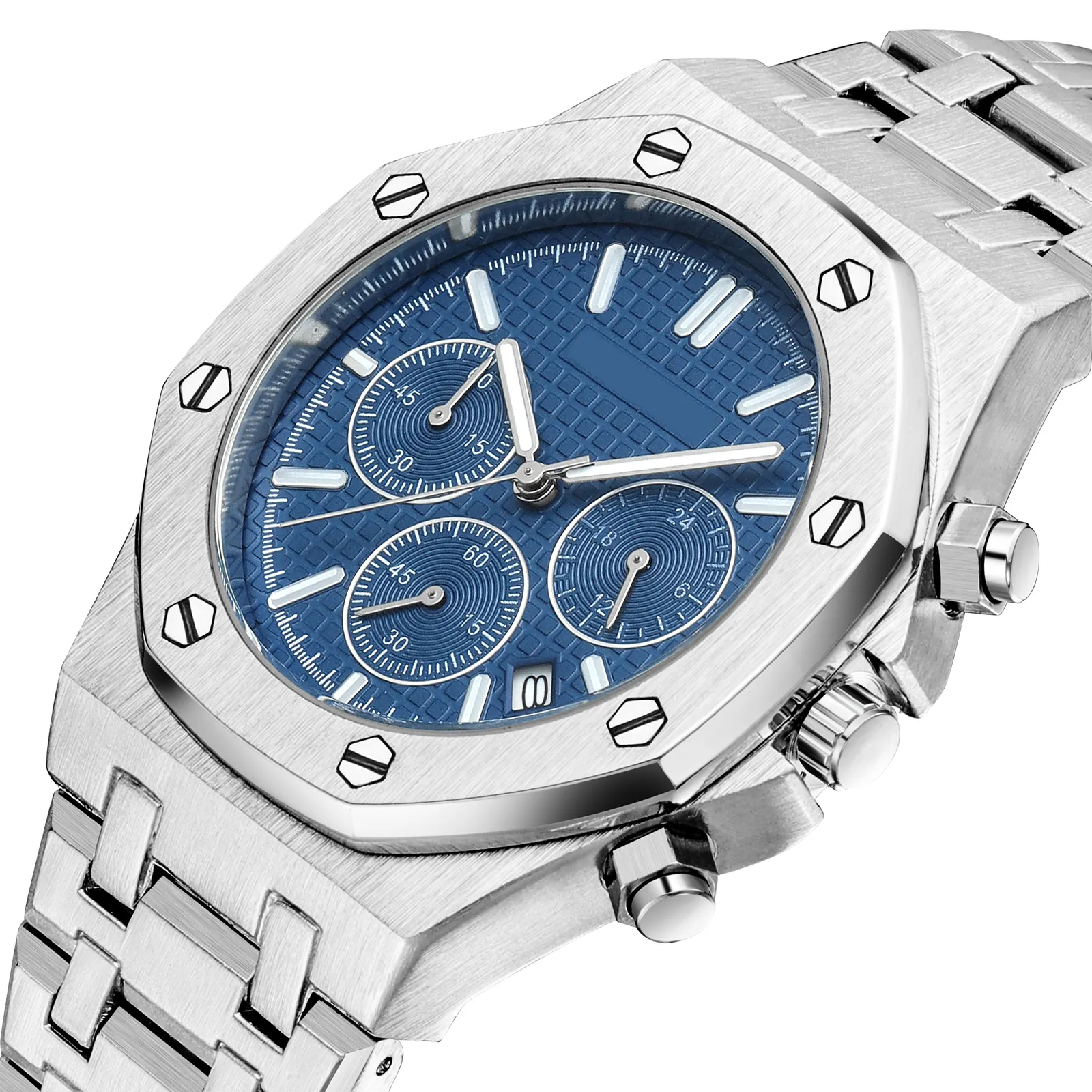 Wholesales Men Luxury Sliver Blue Business Sapphire Ripple Dial Masculino Hombre Men Wrist Watch Male Quartz Watches