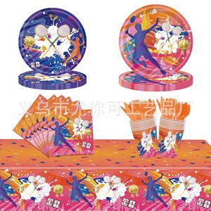 Ensemble de décoration sur le thème du badminton, assiettes en papier jetables, nappes, serviettes, gobelets pour anniversaires, événements de team building - Product Image 1