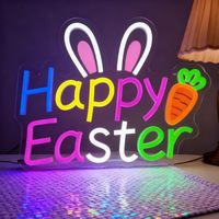 Neonawall En gros Enseigne néon LED personnalisée Lapin de Pâques, à intensité réglable USB, pour décoration murale, fenêtre, maison et fête, Joyeuses Pâques