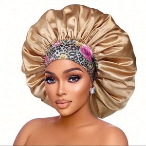 Bonnet de nuit africain en satin élastique à large bande imprimée grande taille pour unisexe, usage quotidien toutes saisons - Product Image 4
