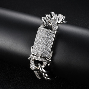 20Mm Wide Cuban <b>Bracelet</b>, <b>Copper</b> Inlaid With Zirconium, Large Wide Cuban <b>Bracelet</b> Tanjing Fashion Lijing Necklace - Product Image 1