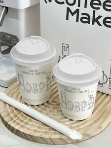 टर्की में गर्म पेय के लिए नया वैयक्तिकृत कस्टम लोगो काला डिस्पोजेबल 300 मिलीलीटर 16 औंस दोहरी दीवार परत दूध चाय पेपर कॉफी कप