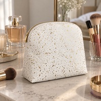 Pochette cosmétique en cuir PU mat avec impression dorée métallisée, fermeture éclair en métal lisse pour femmes, trousse de maquillage de voyage