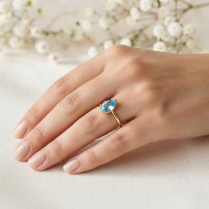 Anillo de topacio azul cielo natural con corte de pera, chapado en oro, chapado en plata, hermoso anillo de eternidad vermeil, anillo de plata de ley 925 - Product Image 6