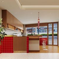 Ensemble de mobilier de restaurant personnalisable pour pizzeria : design de rénovation tout-en-un, meubles en bois durables, présentoir de bar