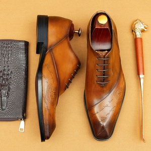 Men's Genuine Leather Pointed Toe Oxfords <b>Height</b> <b>Increasing</b> Office Career Dress <b>Shoes</b> With Embossed Print Pattern - Product Image 4