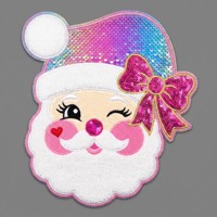 Grande Applicazione Termoadesiva Ricamata con Paillettes Rosa di Babbo Natale e Signora Claus, Carina e Femminile, per Vestiti di Natale, Giacche, Felpe con Cappuccio, Fai da Te