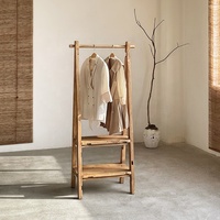 Porte-manteau double en bois d'orme massif Wabi Sabi, à poser au sol, pour chambres et salons