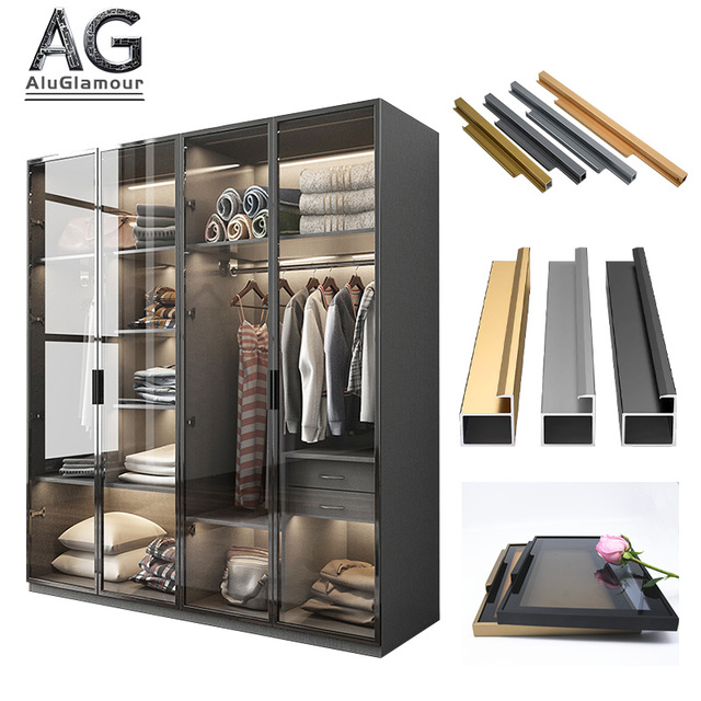 Modern Design Aluminum Furniture Handle Water Resistant Custom Color for Interior Door Window Frames Wardrobe Cabinet Profile