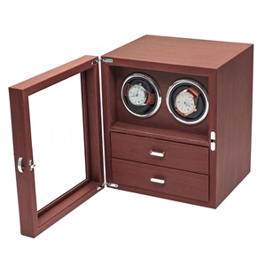 Lüks Gül Ağacı Desenli PU Otomatik Saat Çalıştırıcı Ahşap Sessiz Döner Vitrin Çok Fonksiyonlu 2 Katmanlı Mücevher Saklama Kutusu - Product Image 4
