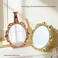 Miroir de poche cosmétique rétro sculpté haute définition portable avec cadre en plastique rond tactile