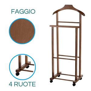 Appendiabiti in Legno di Faggio 43x33x105 Cm Colore Noce con Ruote per Conservazione Abiti - Product Image 4