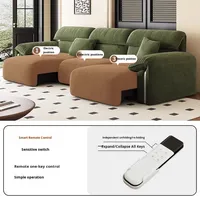 Sofá Eléctrico Deslizante Vintage Verde Elefante, Chenilla, Control Remoto, Cuero Genuino, Tres Plazas, Sofá Cama Totalmente Automático