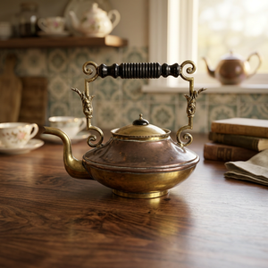 Théière vintage en métal avec couvercle et poignée ornée, bouilloire à eau - Product Image 5