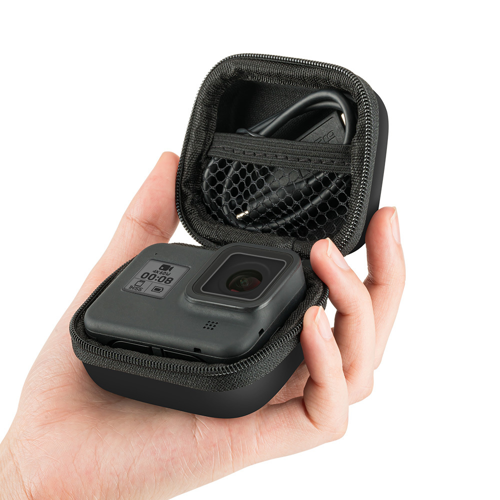 Étui De Transport TELESIN Pour GoPro – Cuir PU, Mini, Avec Bouchon D’objectif, Intérieur EVA, Pour Hero 7/6/5/4/3 Et Compatibles