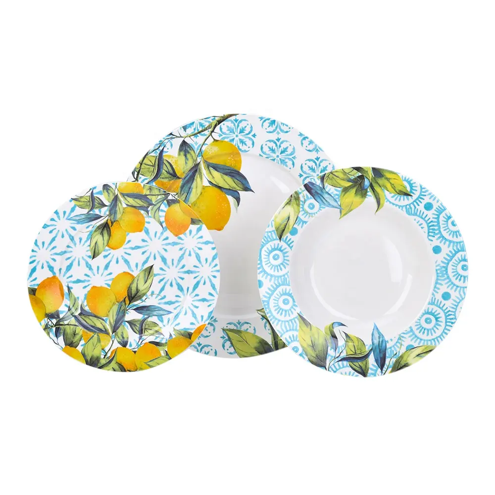 Assiettes à dîner avec imprimé de Fruits et de citron, 7 pièces, design moderne, en porcelaine, pour jardin Rural, avec fleurs