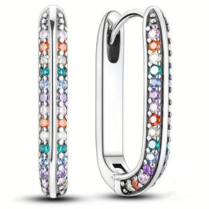 Eleganti Orecchini a Cerchio in Argento 925 con Diamanti Rotondi Incastonati a Canale, Placcati in Rodio, Gioielli Classici da Donna per Uso Quotidiano - Product Image 3