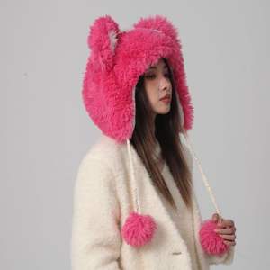 Bonito sombrero <span class=keywords><strong>de</strong></span> protección para los oídos cálido <span class=keywords><strong>de</strong></span> felpa <span class=keywords><strong>de</strong></span> Invierno para <span class=keywords><strong>mujer</strong></span>, sombrero <span class=keywords><strong>de</strong></span> olla pequeña <span class=keywords><strong>con</strong></span> cara <span class=keywords><strong>de</strong></span> espectáculo, sombrero <span class=keywords><strong>de</strong></span> pelo tejido - Product Image 2