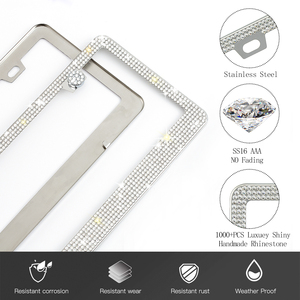 1Pc Wit Bling Kentekenplaat Frame Sprankelend Roestvrij Staal Strass Kentekenplaat Houder Glitter Kristal Kentekenplaat Afdekking - Product Image 4