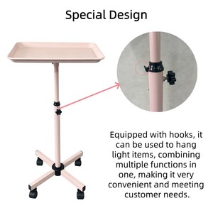 Carrito de Salón Rosa con Bandeja Rodante, Soporte de Altura Ajustable, Carro Móvil para Peluquería, Spa y Salón de Belleza - Product Image 4