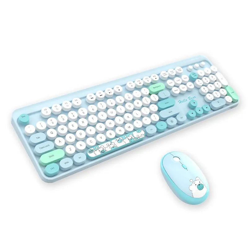 GEEZER keyboard ukuran penuh, dengan desain keycap bulat elegan dan mouse optik 3D tangan kiri/kanan