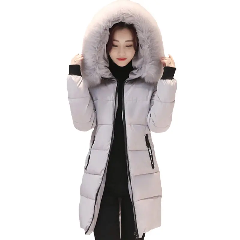 AIMINYZ冬の新しい韓国版フード付きスリムフィットファッションビッグウールカラーコットンコートレディースミッドレングス厚手ダウンコート