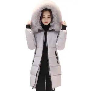 AIMINYZ 겨울 새로운 한국어 에디션 후드 슬림 핏 패션 빅 울 칼라 코튼 코트 여성용 중간 길이 두꺼운 다운 코트