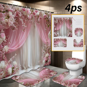Série Saint-Valentin, motif <span class=keywords><strong>de</strong></span> roses roses, <span class=keywords><strong>tissu</strong></span> polyester imperméable, imprimé en 3D, <span class=keywords><strong>rideau</strong></span> <span class=keywords><strong>de</strong></span> <span class=keywords><strong>douche</strong></span> moderne, comprend 12 crochets en <span class=keywords><strong>plastique</strong></span> - Product Image 1