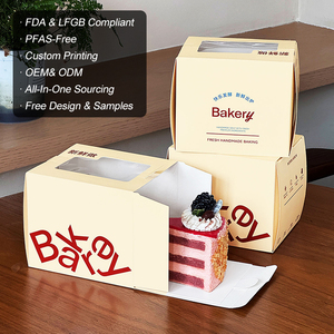 Scatola per Torte Piccola in Carta Bianca Personalizzata Senza PFAS con Finestra Trasparente, Confezione <span class=keywords><strong>da</strong></span> Asporto per Dessert e Pasticceria per Negozi di Panetteria - Product Image 1