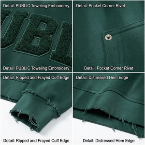 Sudadera con Capucha Vintage de Alta Calidad Personalizada para Hombre, con Efecto Desgastado, Lavado Ácido, Bordado Chenille y Efecto Descolorido por el Sol - Product Image 2