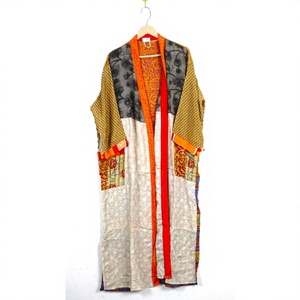 Kimono Largo de Satén de Alta Calidad para Mujer, Ropa de Dormir Cómoda para Verano, Bata con Estampado Floral, Traje de Baño con Parches, para la Vida Diaria, 100% Seda - Product Image 1