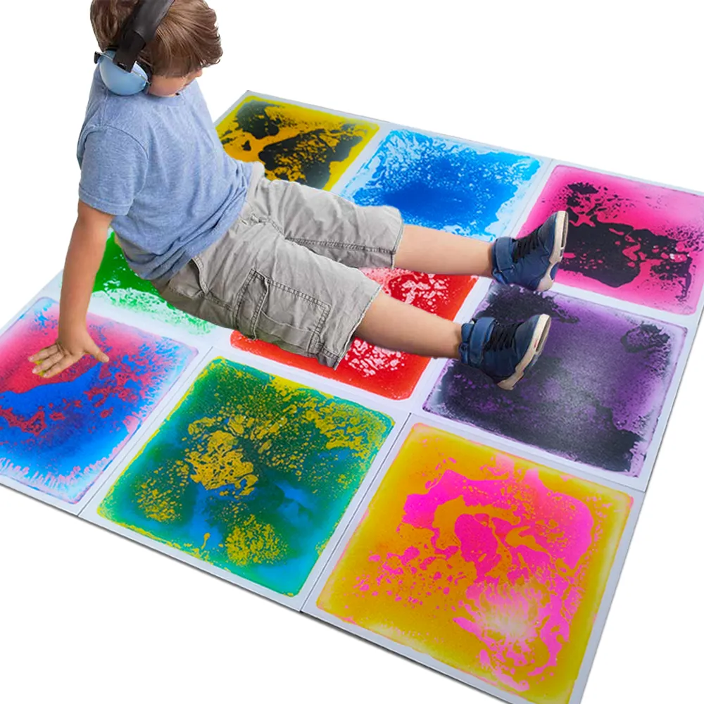 50cm Fábrica Personalizado Autismo Educacional Liquid Floor Tile Sensory Mat Crianças Jogar Colorido Liquid Floor Mat Gel Tiles