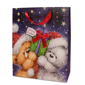 Bolsas de regalo de Navidad 8 "* 4" * 10 "Bolsa de regalo de osos de Navidad con asas están hechas de cinta de satén rojo suave a juego - Product Image 3